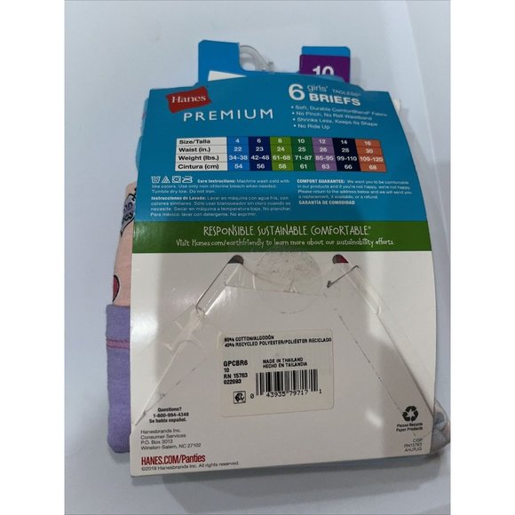 Hanes Girls Premium Comfort Blend Briefs 6 Pack Multi Color Size 10 No Ride Up - Picture 2 of 3
